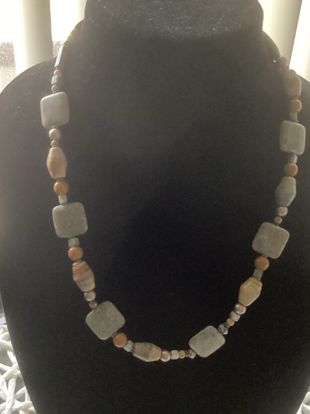 Natural Stone Bead Necklace in Green and Brown by